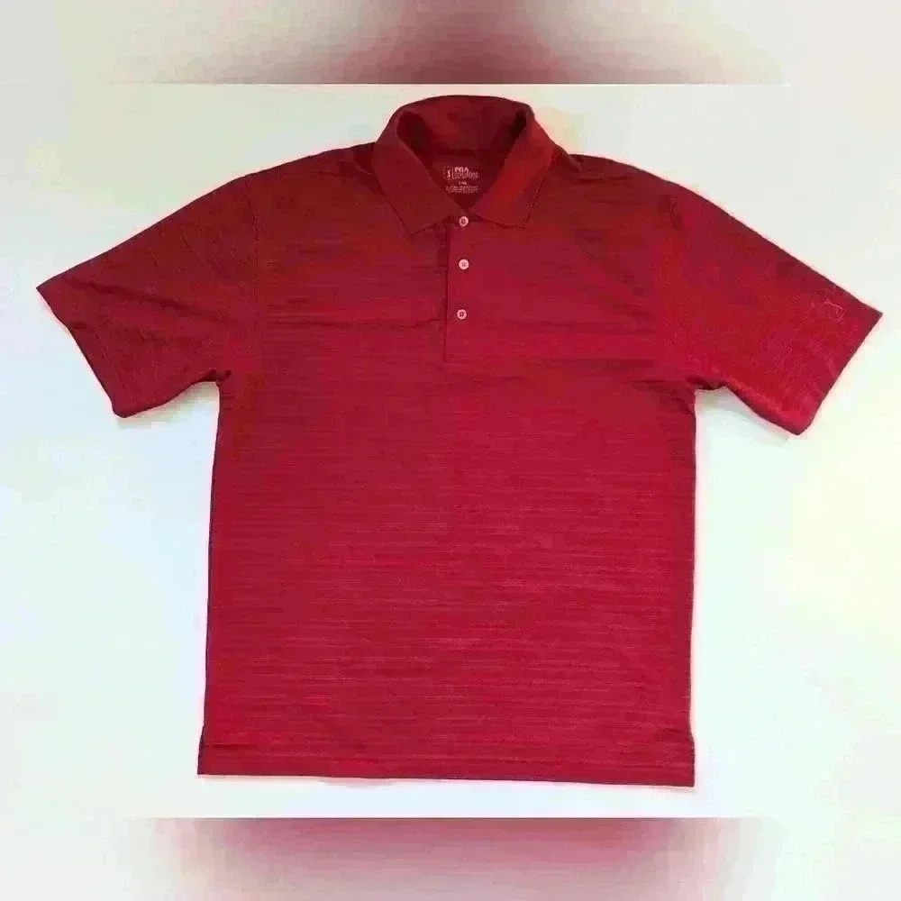 Men's PGA Tour Golf Polo Shirt Size Large Burgundy Stripes.